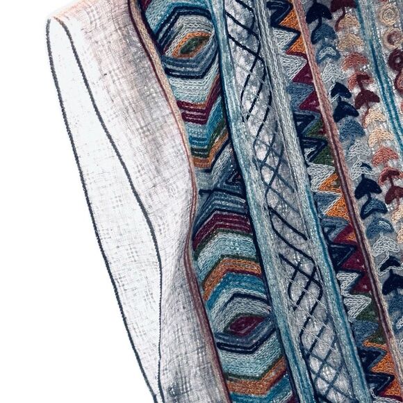 Boho Embroidered boat neck poncho top one size multicolor 25” x 54” - Picture 6 of 11